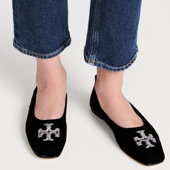 ❤️NIB Tory Burch Eleanor Ballet Flat BLACK Gold US 8 8.5 9 AUTHENTIC - Picture 16 of 16